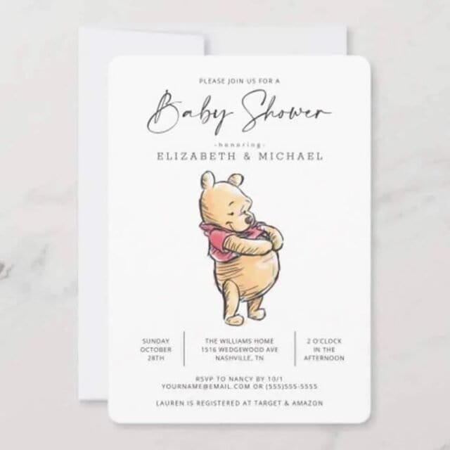 Step into the Hundred Acre Woods with our Simple Watercolor Winnie the Pooh Baby Shower Invitations. Crafted with love, our invitations are perfect to celebrate the new bee in the hive!