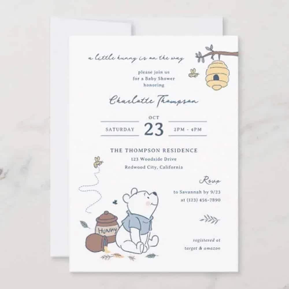 Welcome your lil' 'hunny' with our Whimsical Winnie the Pooh Invitation 🍯💛! 🎈