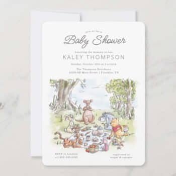 Watercolor Winnie the Pooh Picnic Baby Shower Invitation